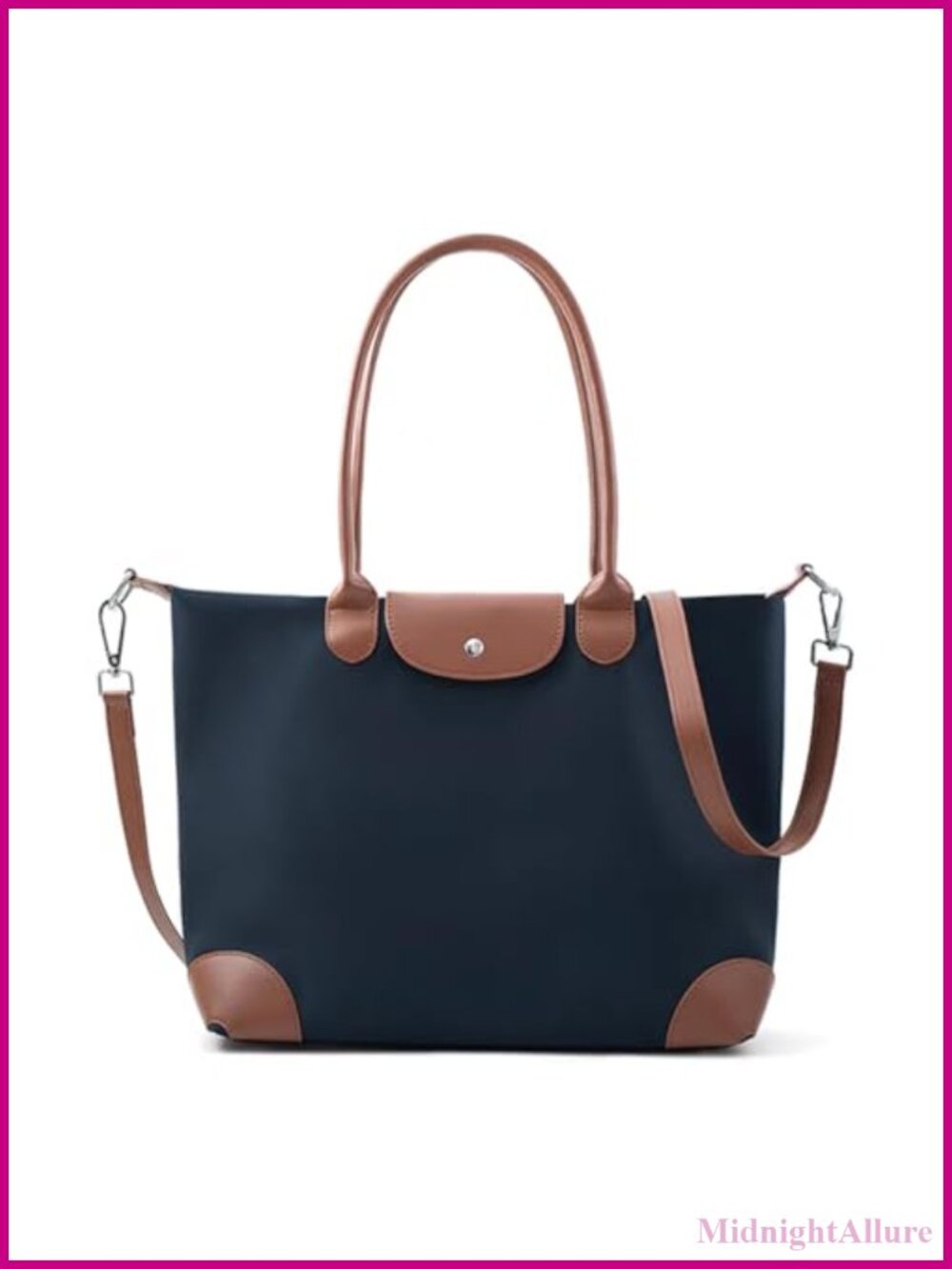Nylon Tote Bag for Women Lightweight Laptop Satchel with Zip Detachable Strap